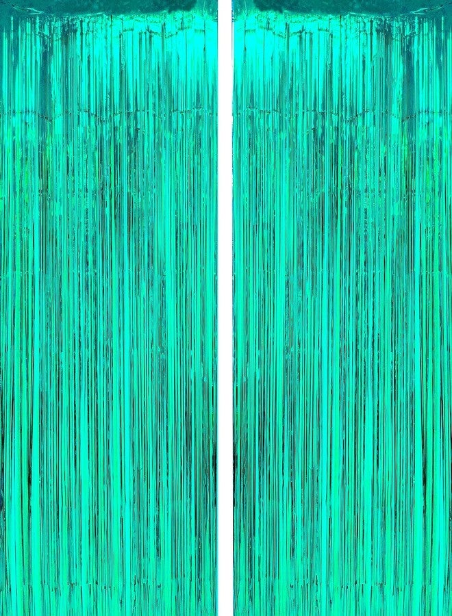 LUDALY Foil Metallic Tinsel Fringe Big Size Curtains for Birthday, Anniversaries, Graduation, Retirement, Baby Shower Decoration Pack of 2 (Turquoise) - Image 1
